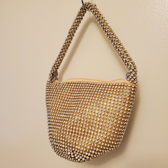 Unbranded Embellished Rhinestone Gold Mini Foldover Hand Bag Wristlet - Picture 8 of 13